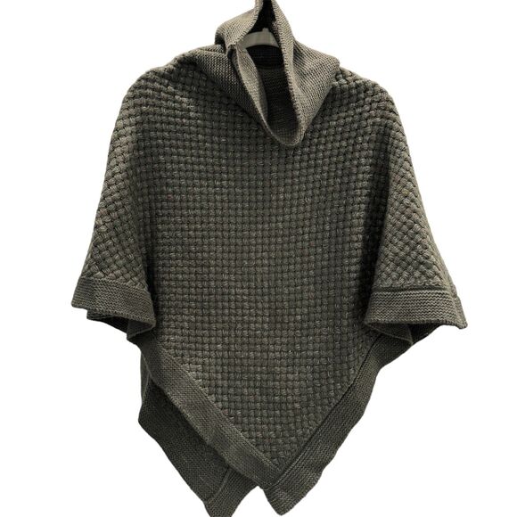 Steve Madden Gray Multi Cowl Neck Waffle Weave Poncho Comfortable Warm Sweater - Picture 1 of 5